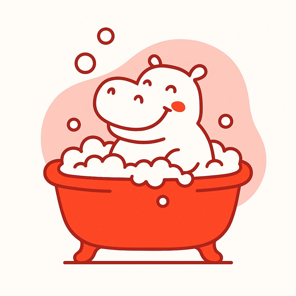 happy hippo with bubbles in bathtub emoji