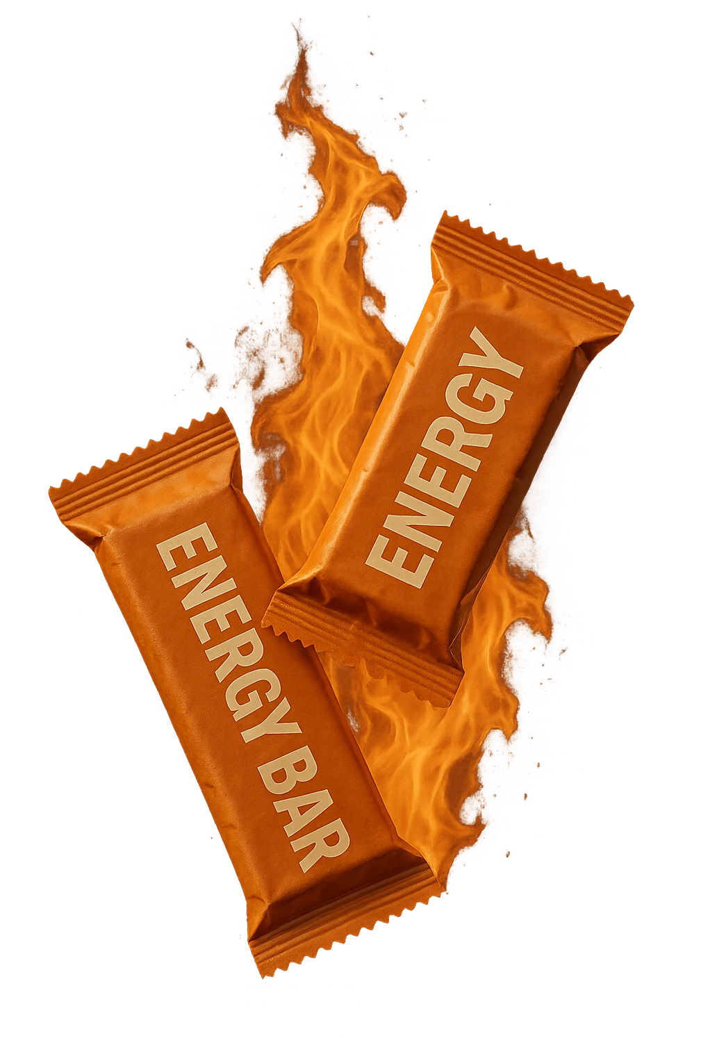 due barrette energetiche confezionate fluttuano in aria insieme ad una fiamma iperrealistici emoji