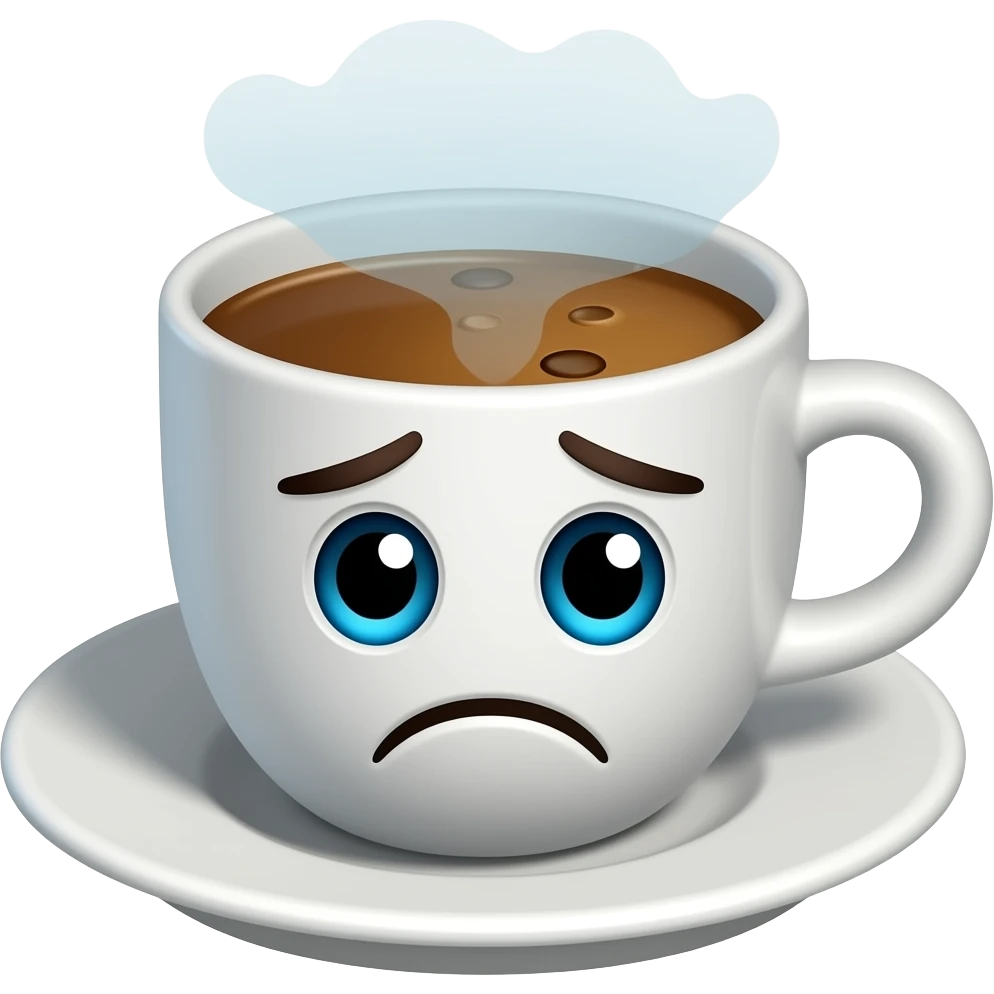 coffee cup animated whith eyes and mouth with a bit sad: emoji