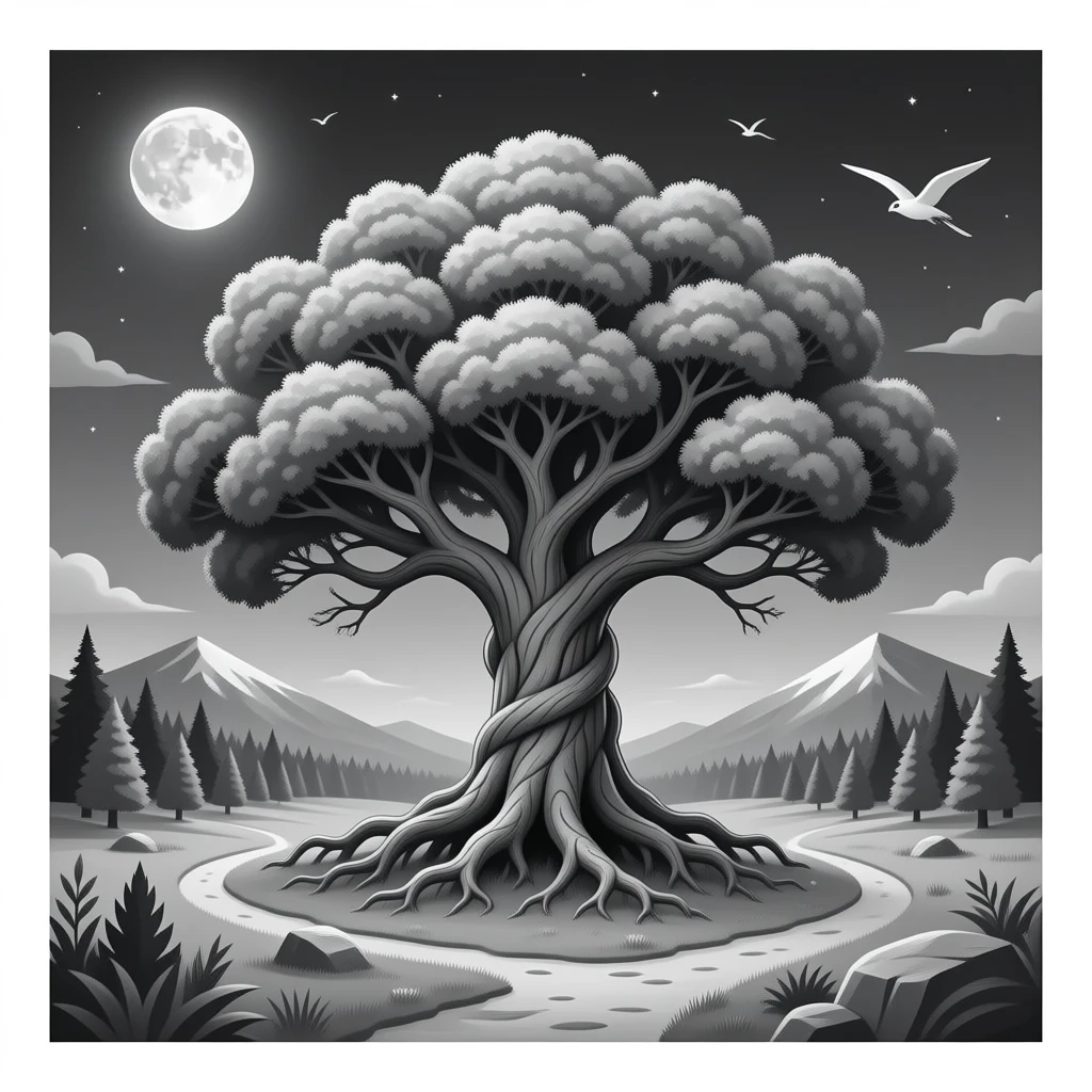 Calm black white Asthetic Yggdrasil emoji