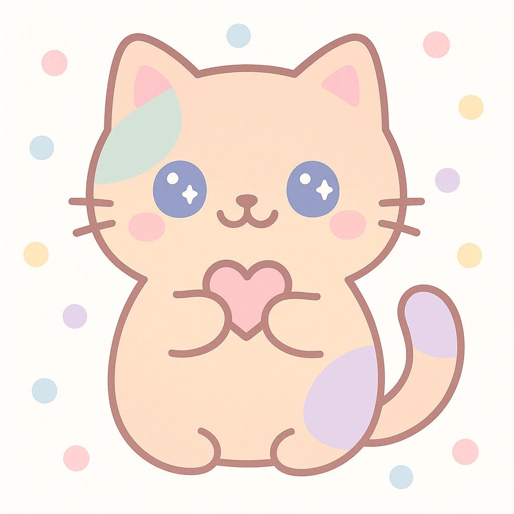 a cute cat, smiling, holding a tiny heart, adorable style emoji