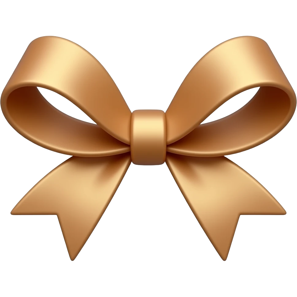 3D icon of a miniature dainty ribbon bow, light brown color with a satin-like sheen, thin elegant loops, warm gold undertones, isolated on transparent background, perfect to adorn a gift or candy, photorealistic rendering emoji