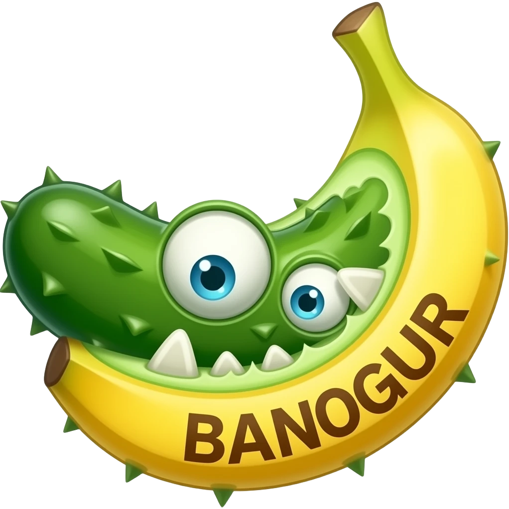 ZOMBIE toothy funny prickly cucumber-banana with the inscription-text "BANOGUR". emoji