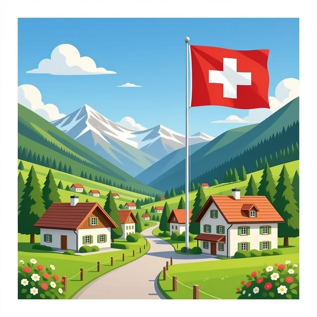 Switzerland Village with Switzerland Flag emoji