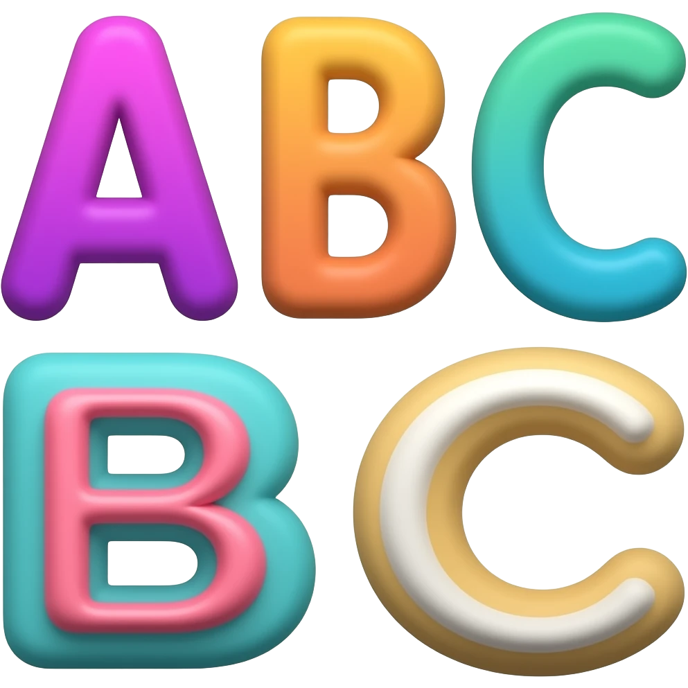 colourful letters ABC, A on top, B and C under A, soft angles, sans font emoji