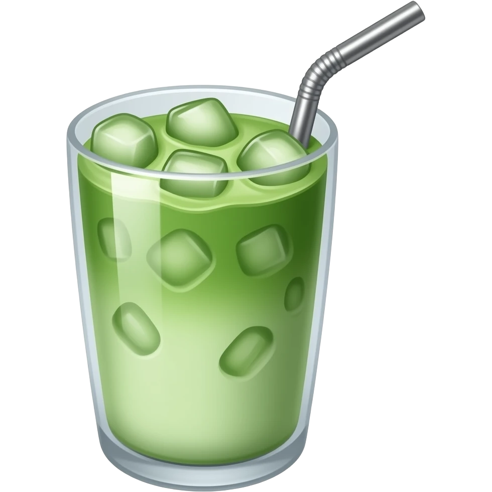 iced matcha latte in a glass cup with a metal straw emoji