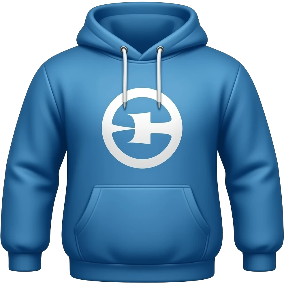 blue hoodie whit white logo emoji