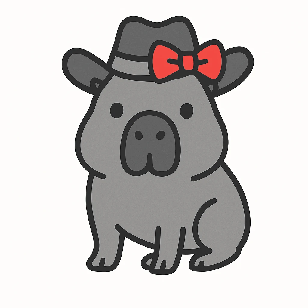 Add a red bow to the capybara wearing a cowboy hat, in a minimalist style, with the same background as the original. The style should be minimalist and clean. emoji