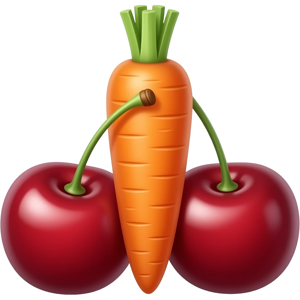big carrot from top to bottom between cherry berries emoji