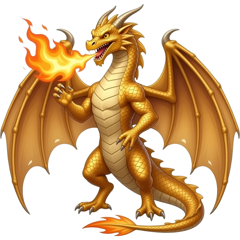 Golden dragon with wings and produce fire in full zenith condition and sexy condition emoji