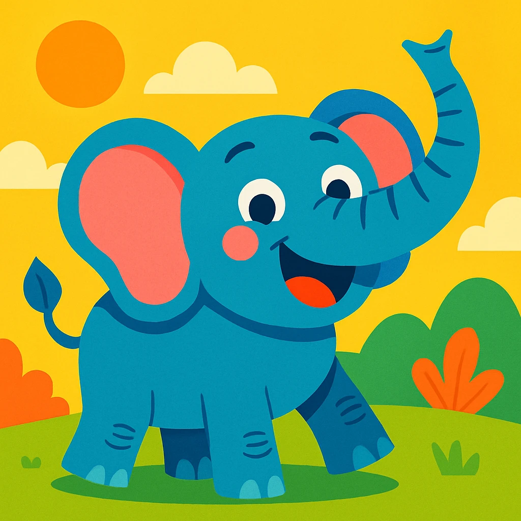joyful elephant in a fun, vibrant cartoon style emoji