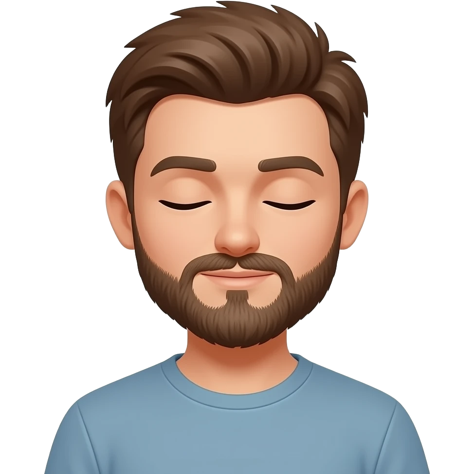 boy with beared brown hairs close eyes with half body close up emoji