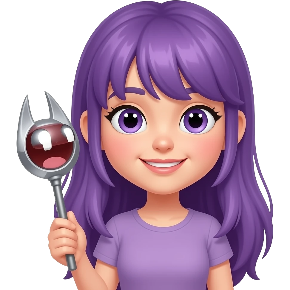 girl with long purple hair holding a CUTE but STABBYT sign emoji