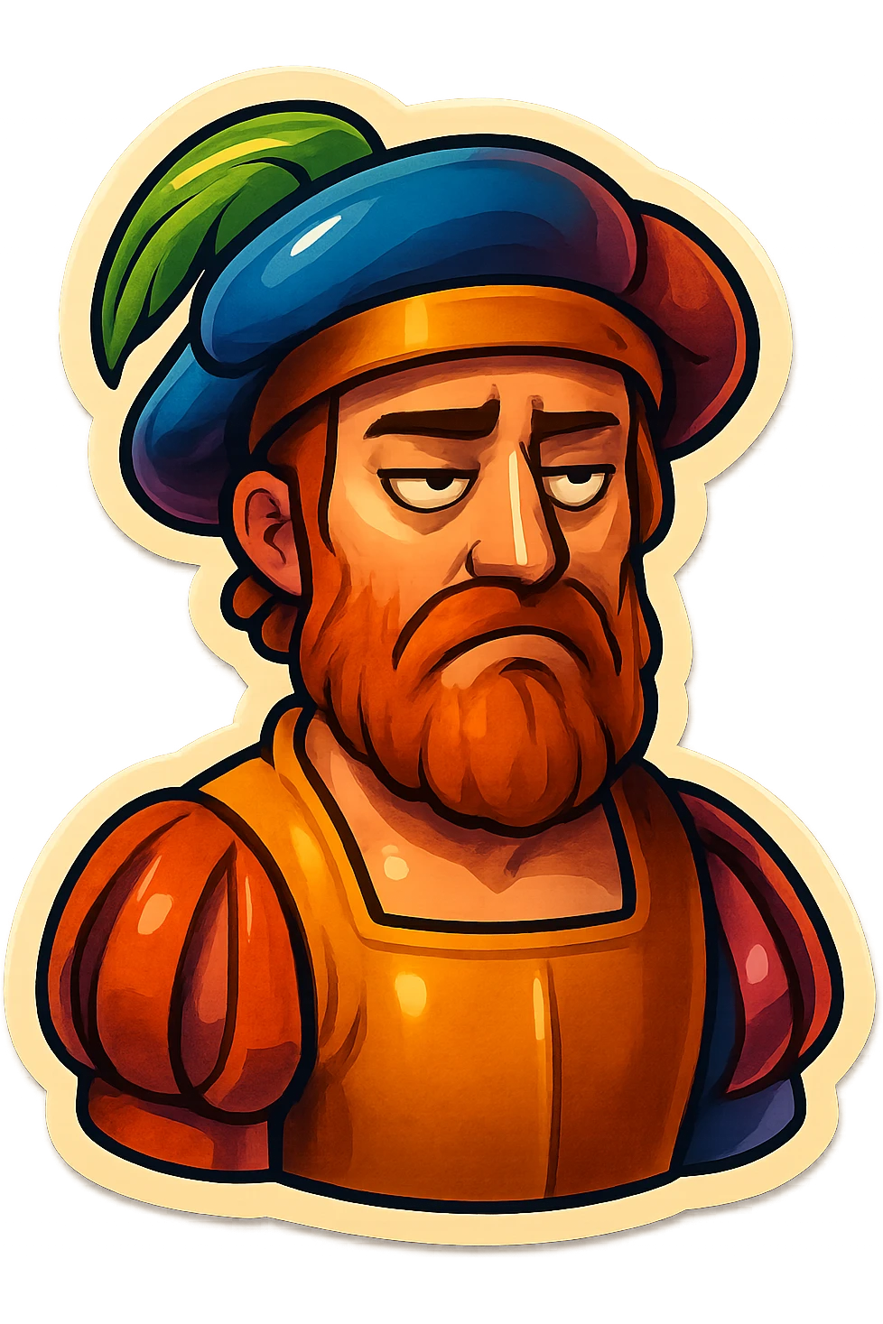 Red-bearded Landsknecht bust showing indifference, flat lightning emoji