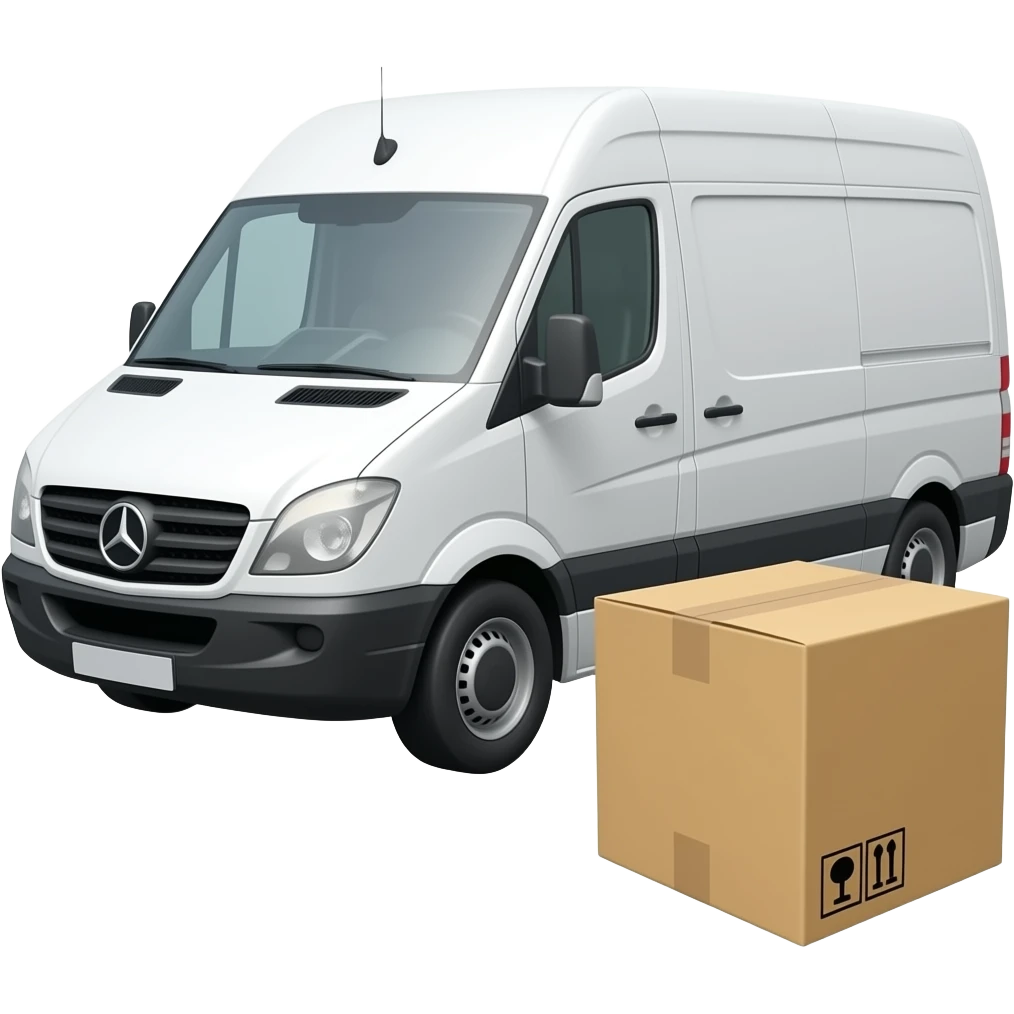 Delivery Cargo car with a box beside it. no name should be on the cargo emoji