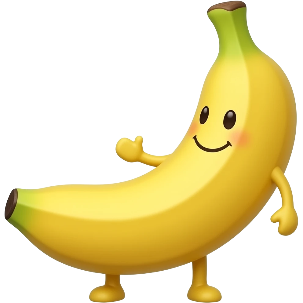 The emoji depicts a smiling banana with arms and legs. emoji