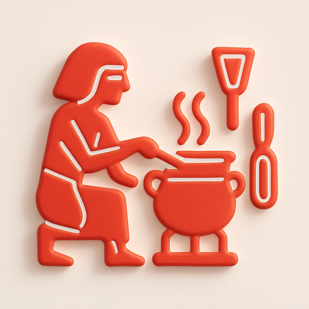 ancient Egyptian cooking scene in hieroglyphic style emoji