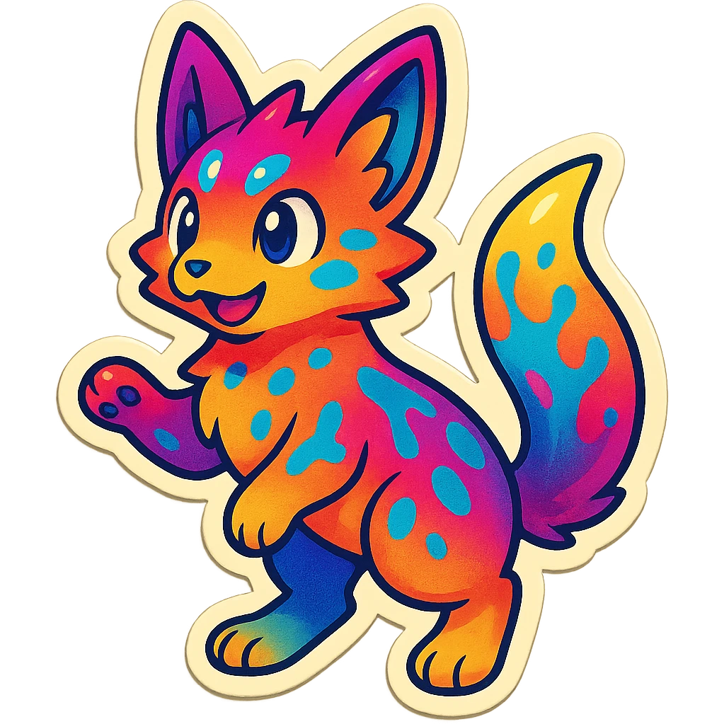 Brightly-colored Fantasy Furry-Fakémon-Creature with splash markings (full body) emoji