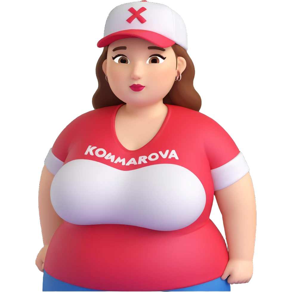 A plus-size woman with a cap that says "Komarova", make her even more plus-size. emoji