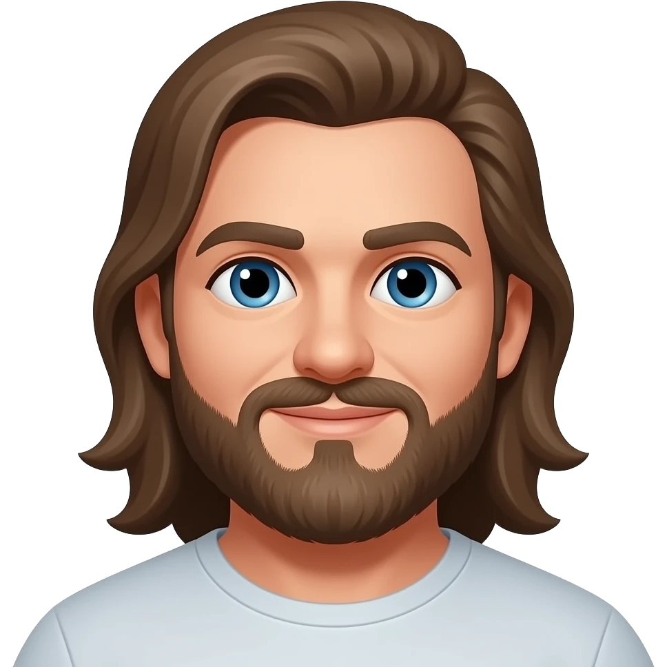 4 inch beard long hair man brown hair blue eyes a chubby emoji