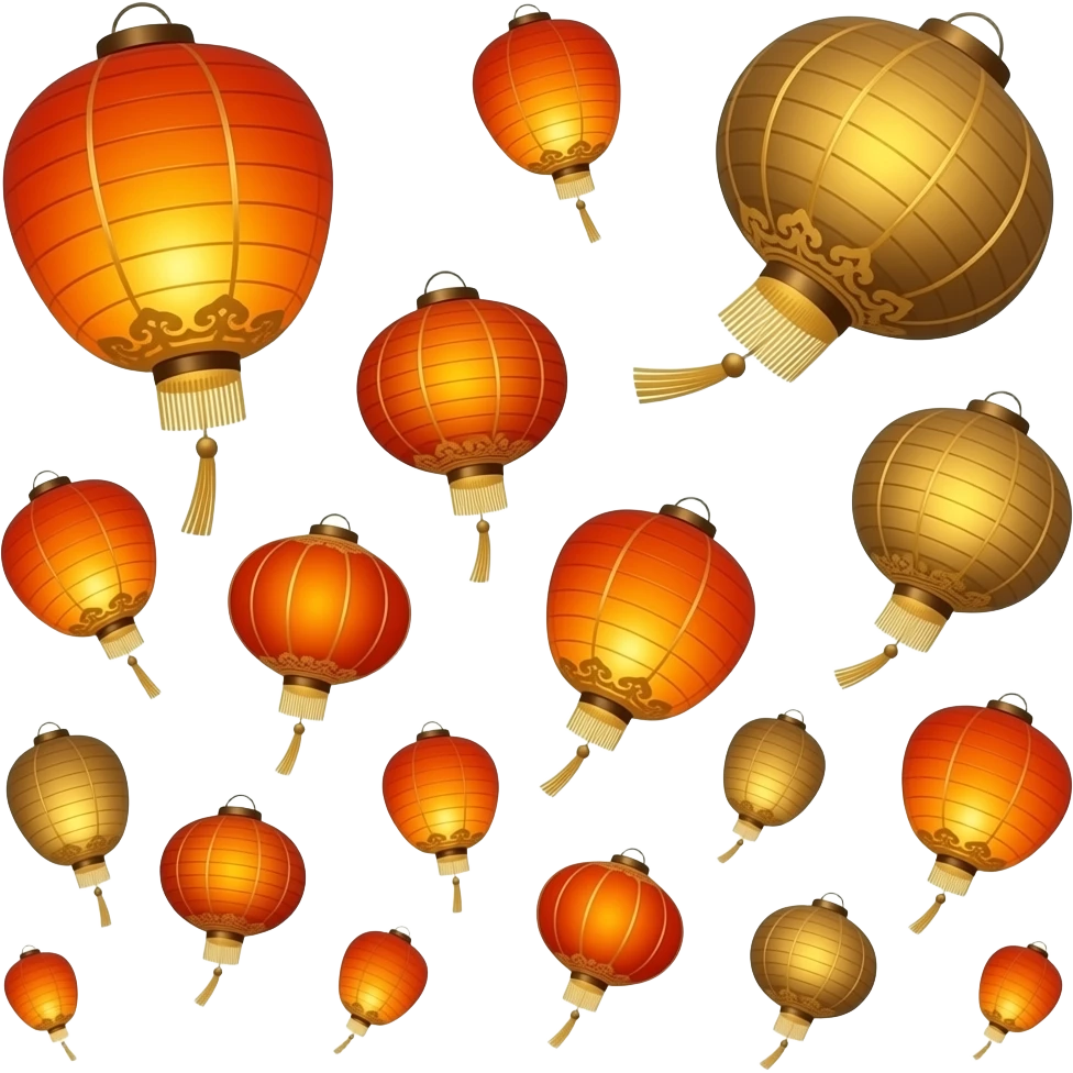Golden, Orange, bronze, reddish Chinese lanterns flying seen from afar emoji