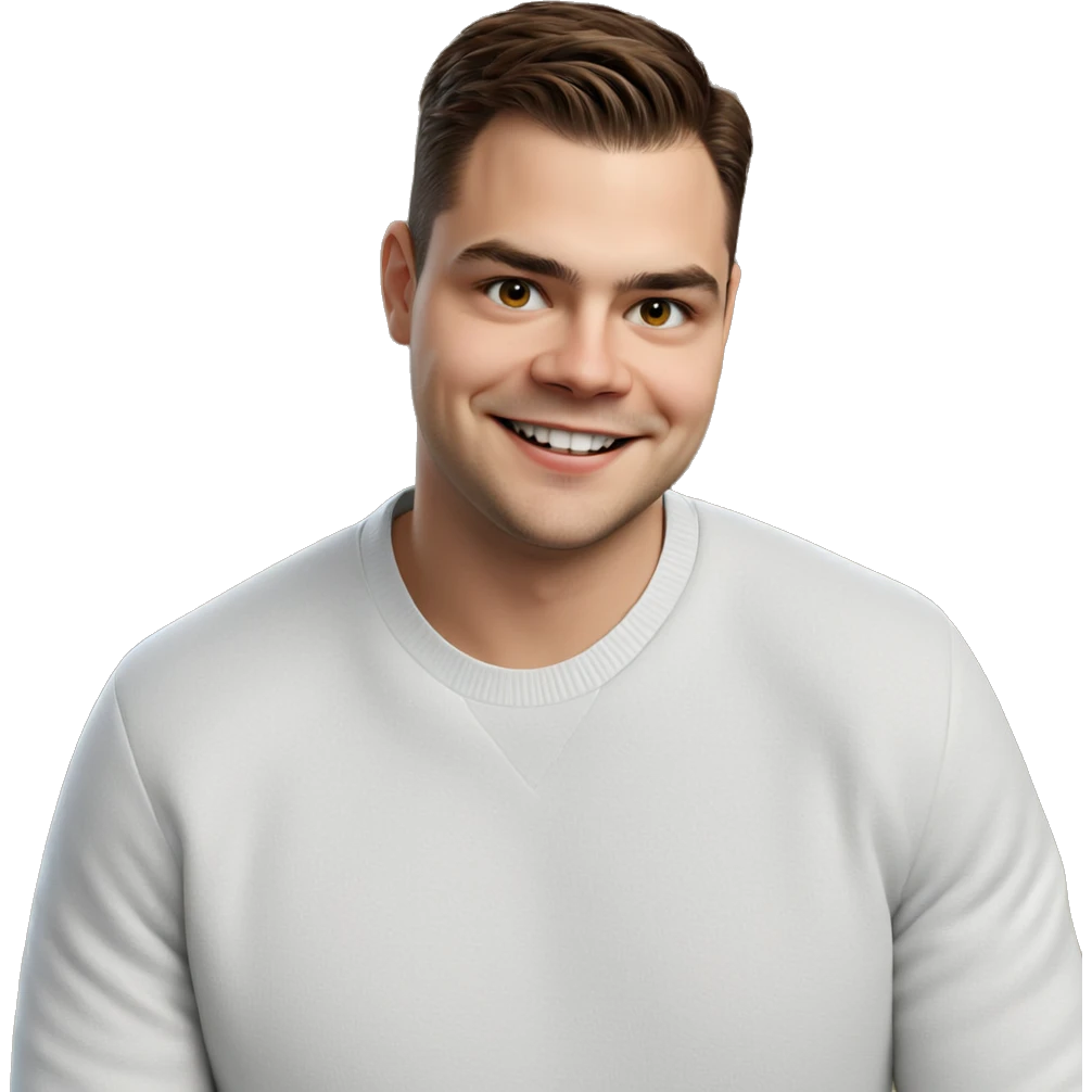 smiling boy in white sweater emoji