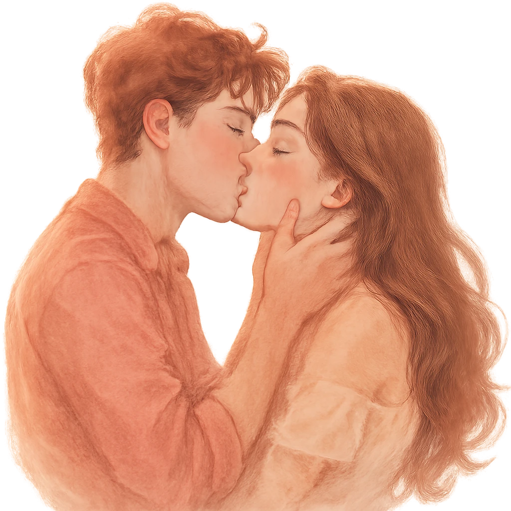 romantic passionate kiss, soft colors, gentle lighting emoji