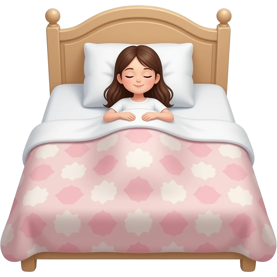 beau lit complet avec fille couchée dedans, vue horizontale emoji