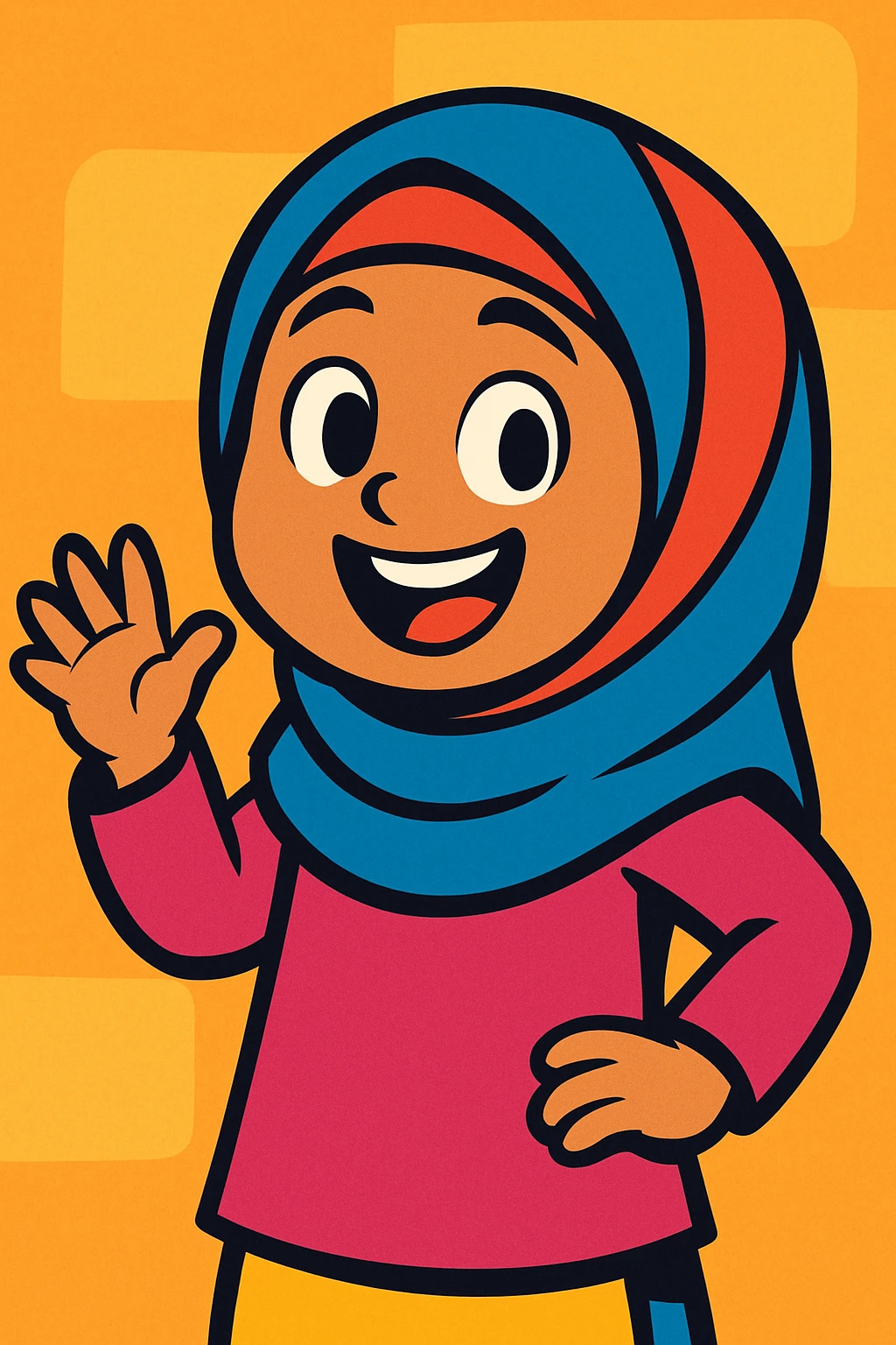 a cheerful girl in a hijab, cartoon style, vibrant colors emoji