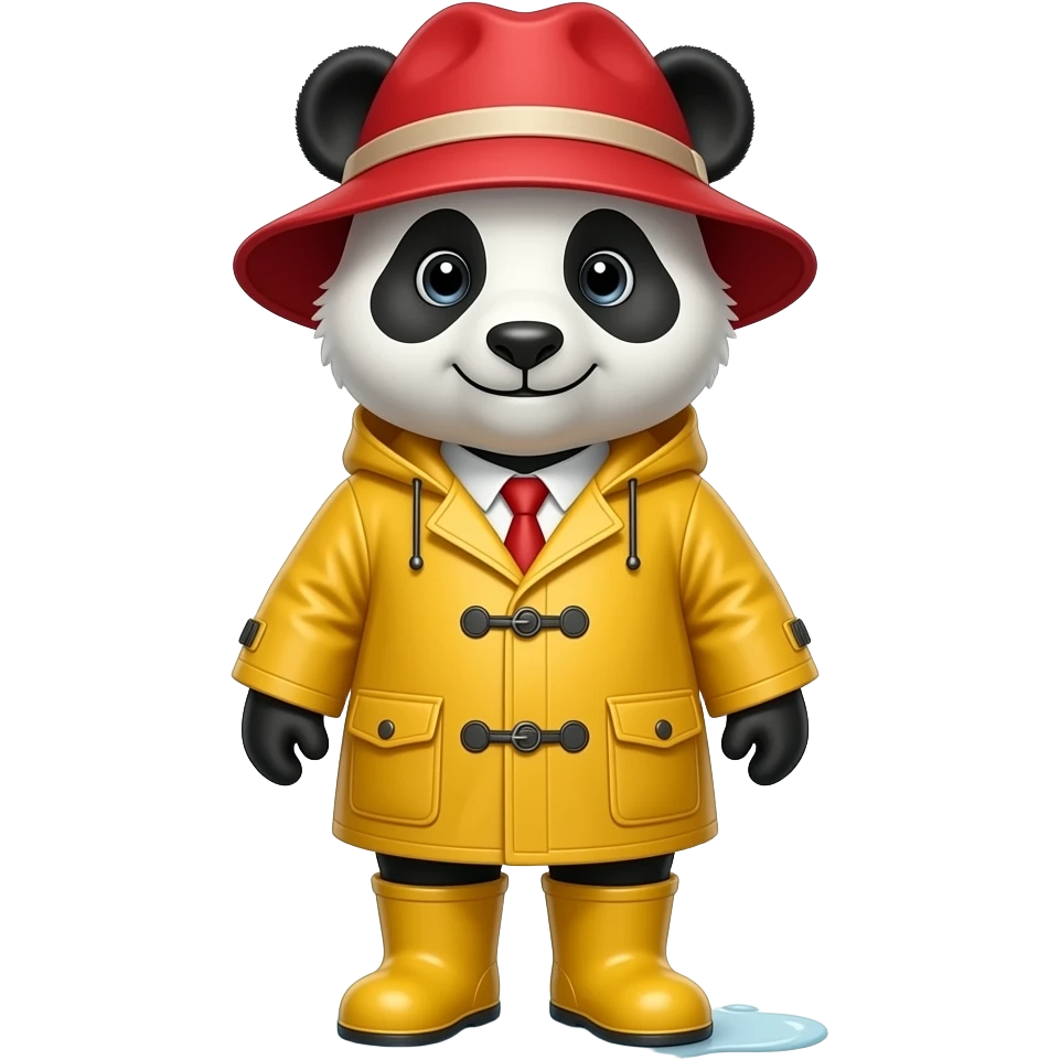 Panda with Paddington raincoat and rain boots with red hat without he tie inside emoji
