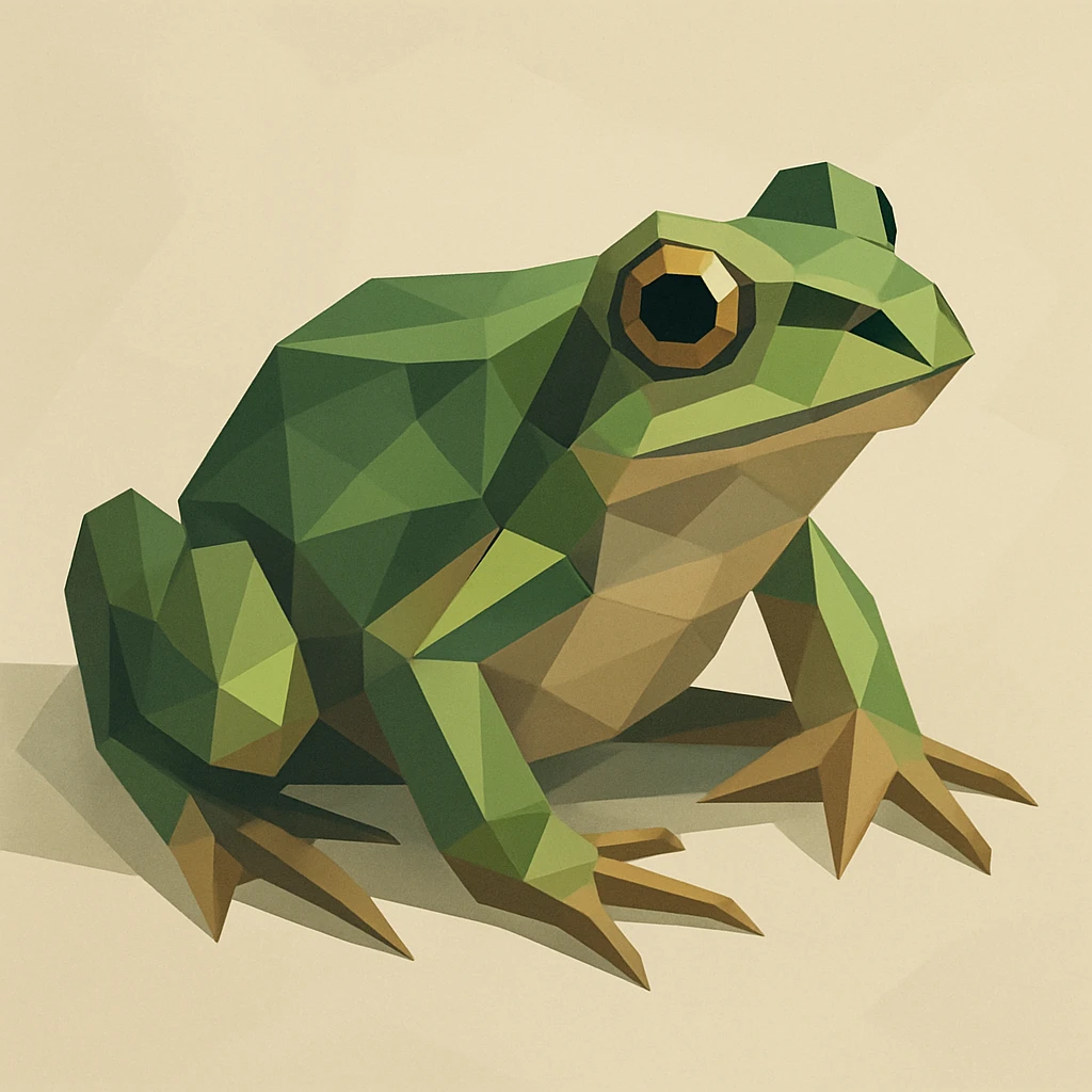 low-poly polygonal frog emoji