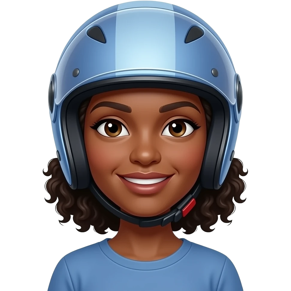 mujer morena con Casco de moto color lila azul emoji
