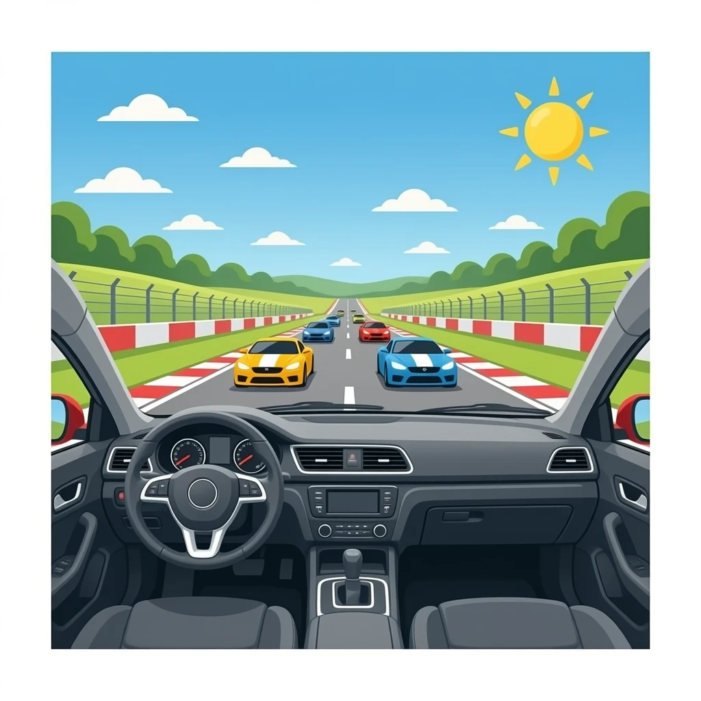 Interior car on a race track with cars and race cars emoji