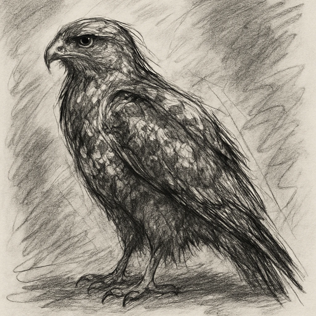 common buzzard standing in profile, hand-drawn sketch style emoji