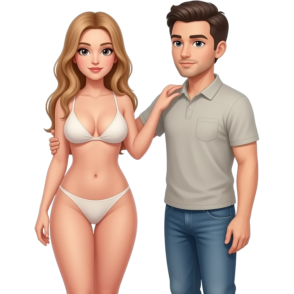 Naked tall girl with big boobs and thighs posing like shes reciving backshots from him emoji