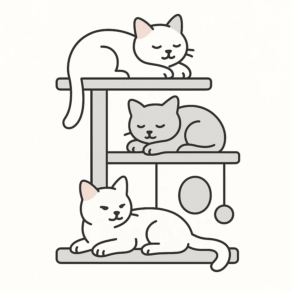 cats relaxing in a vertical playhouse emoji