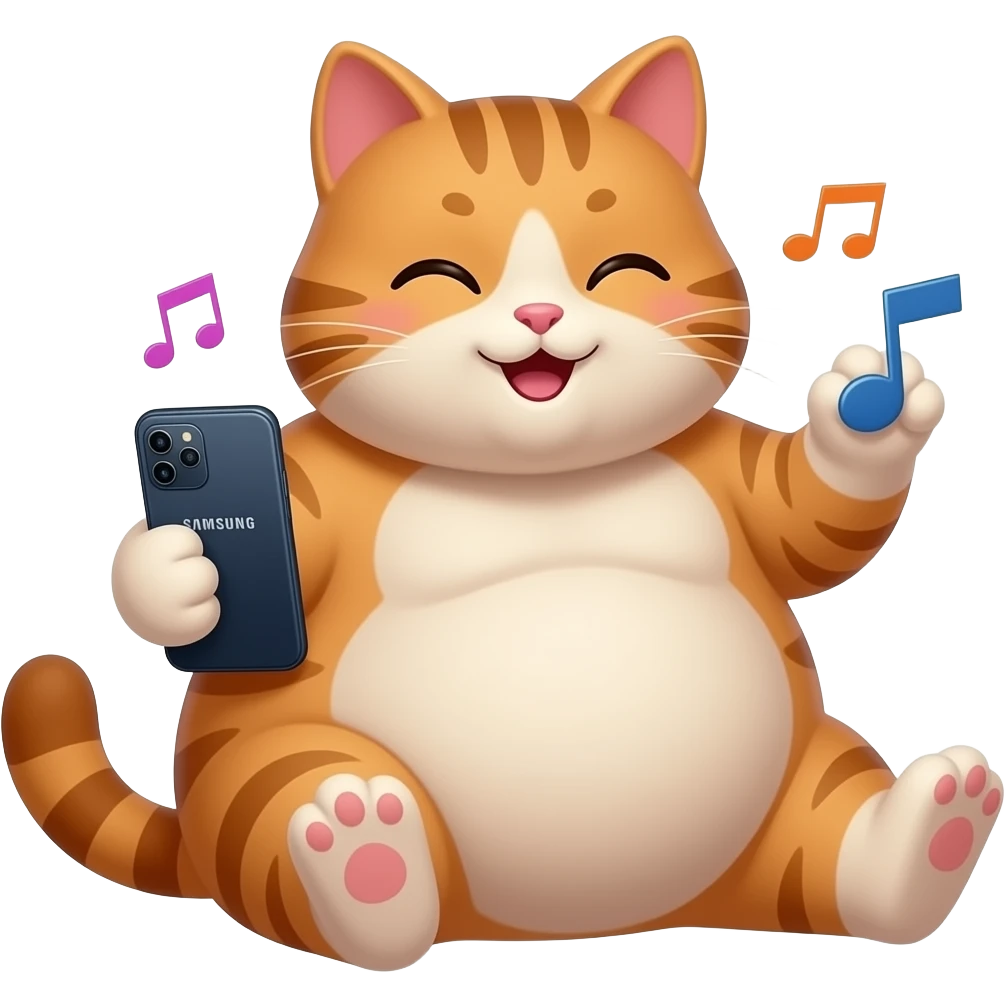fat cat playing with samsung phone and plays her dick emoji