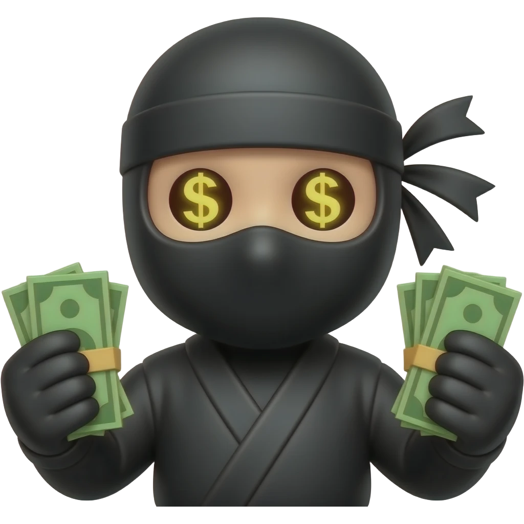Ninja with money in hands and dollar sign eyes emoji