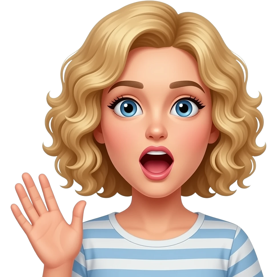 blonde curly bob opened mouth gasping with hand up emoji