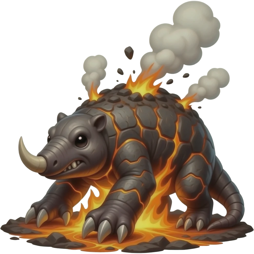 Magmole A burrowing beast that tunnels through hot rock with glowing iron claws. Its back vents release bursts of steam and cinders when threatened. emoji