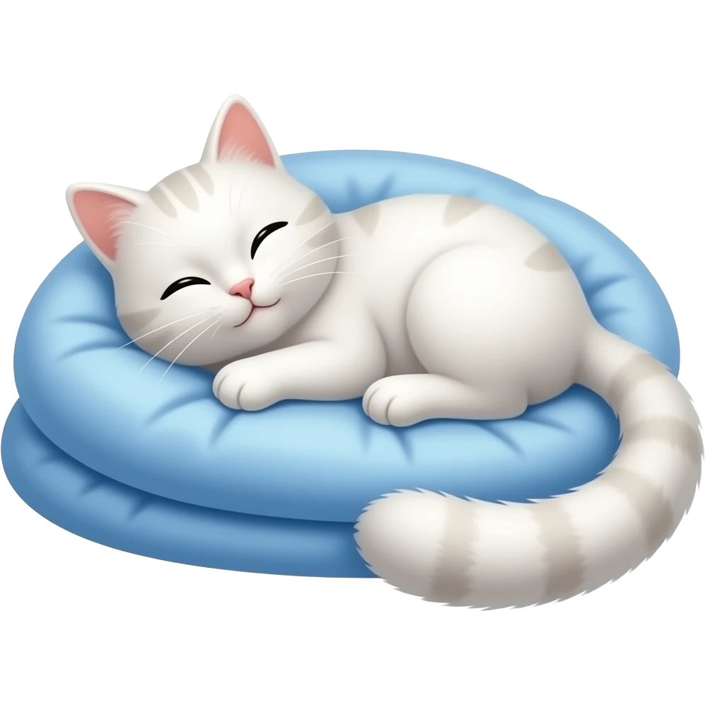 Cute white cat snuggling on blue blankets emoji