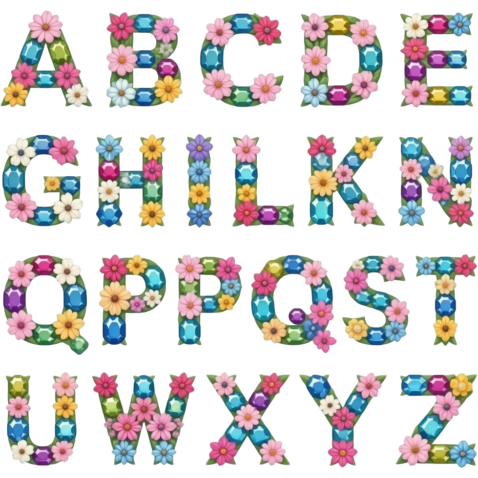 beautiful gemstone shiny floral alphabet set emoji