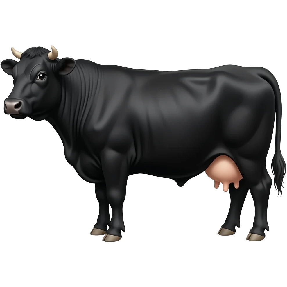 black angus cow - take off the horns and soften the navel and give her more flesh.  She looks more like a brahma than an angus emoji