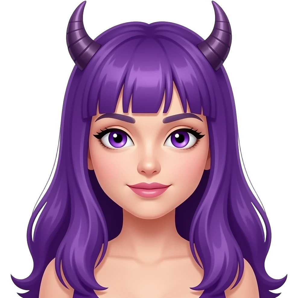 sexy girl with long purple hair and purple eyes with horns emoji