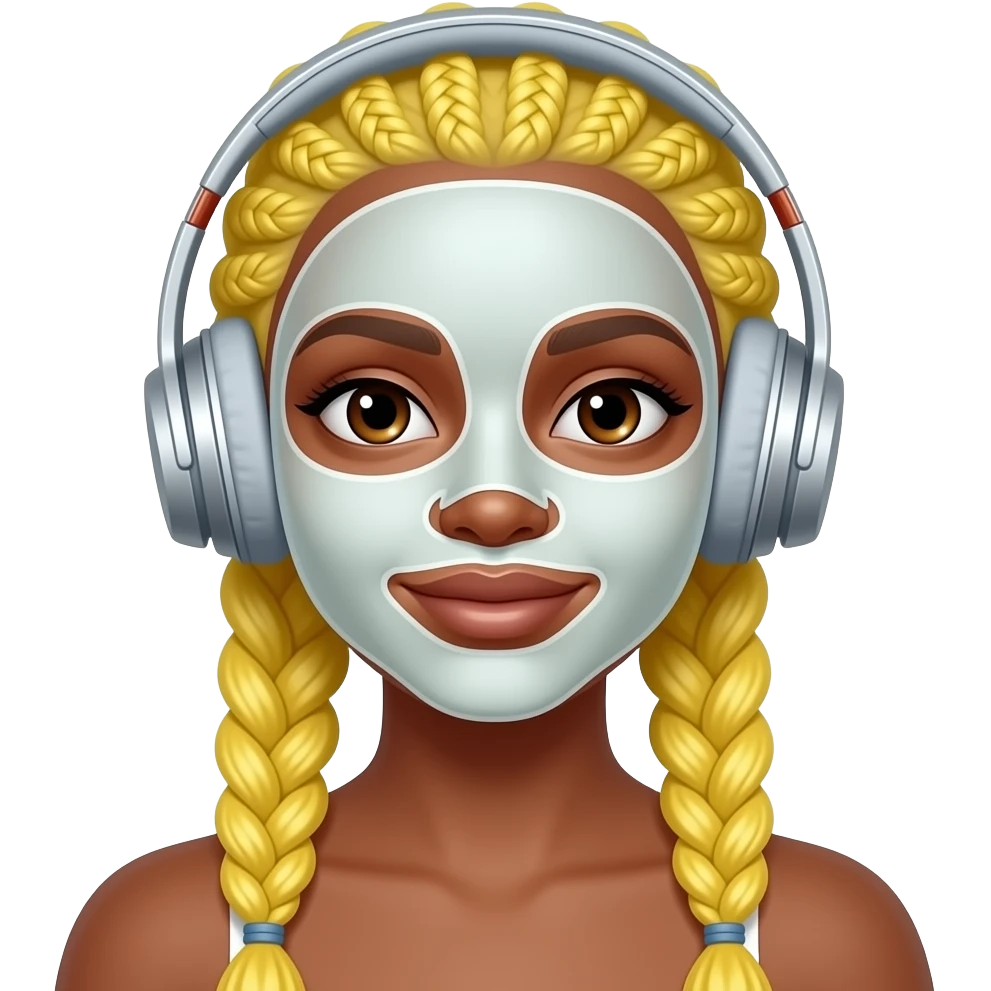Black girl  with lemonade braids andbeats headphones and spa mask emoji