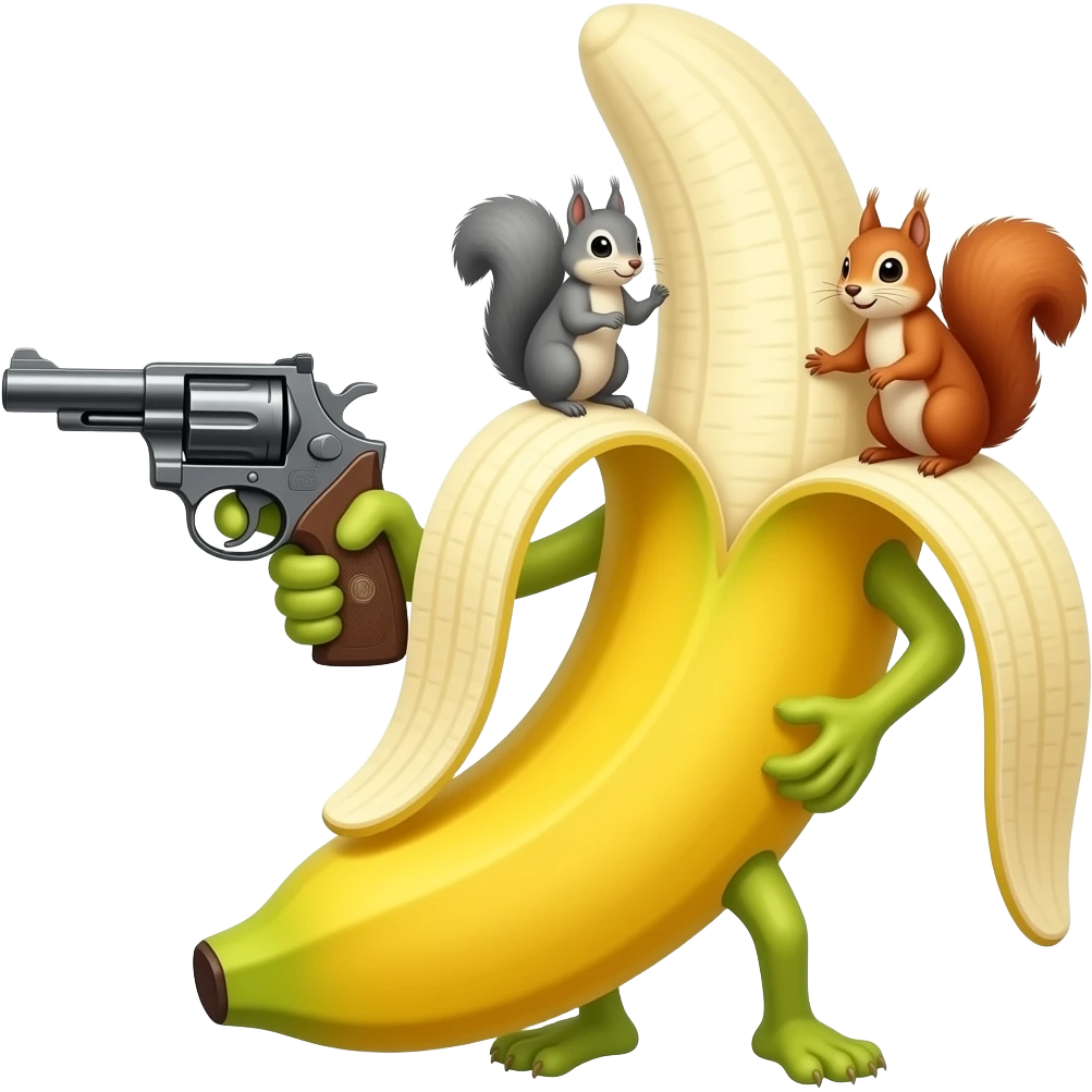 banana with a gun and two squirrel emoji