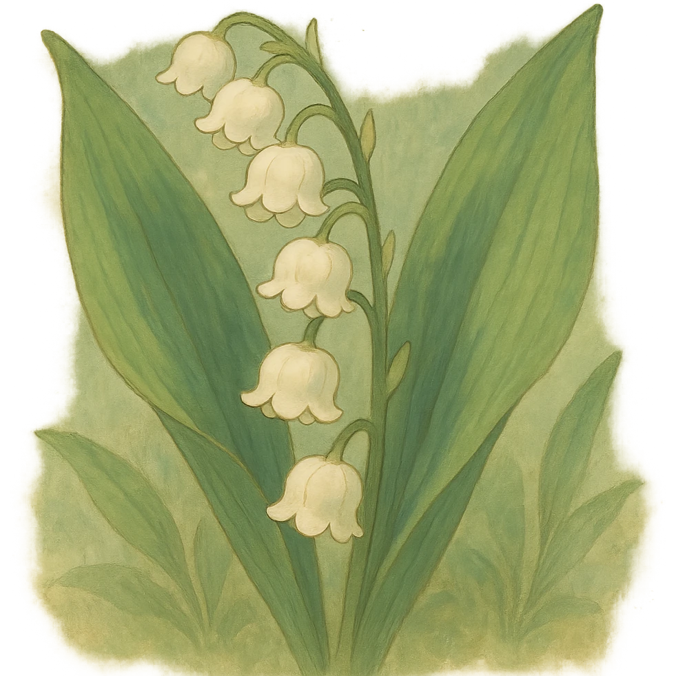 lily of the valley flower, natural colors, soft, fairy-like atmosphere, no background, square size emoji