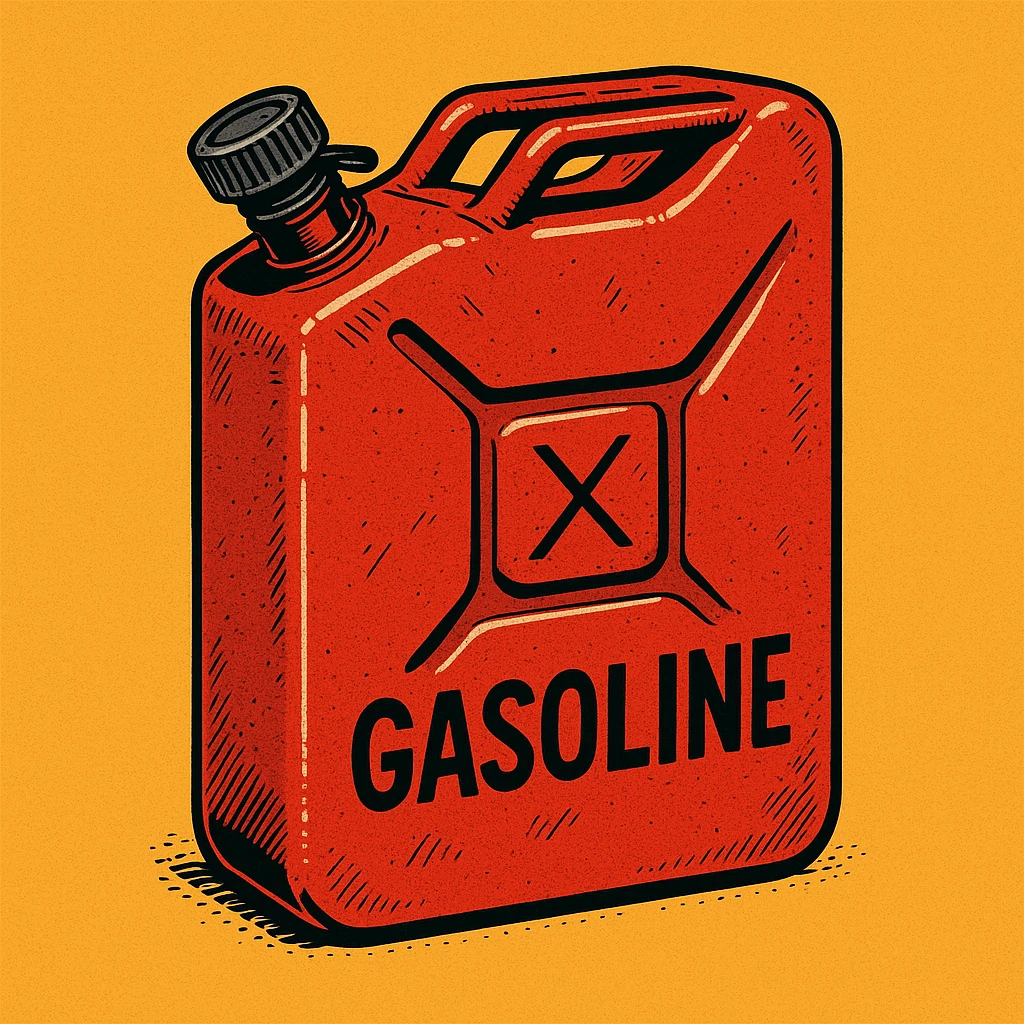 Сгенерируй мне канистру бензина  на однородном фоне в стиле чуть чуть  комикса  emoji