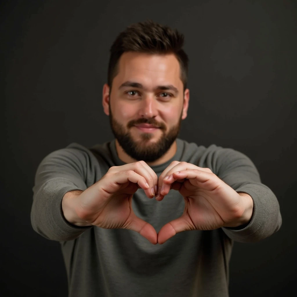 A man with heart shaped hands emoji