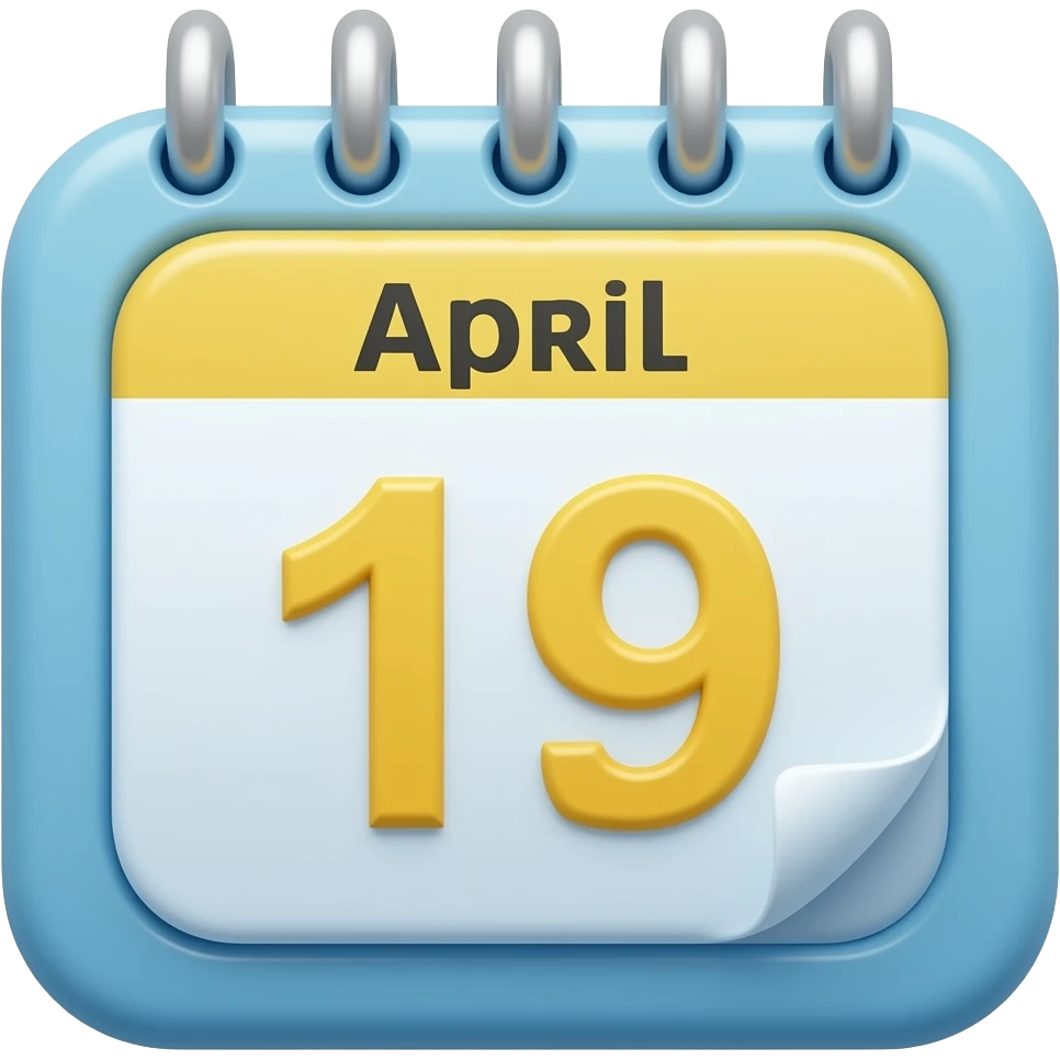 soft blue yellow calendar 19th april birthday icon, transparent background inspired by barbie colour pallete emoji